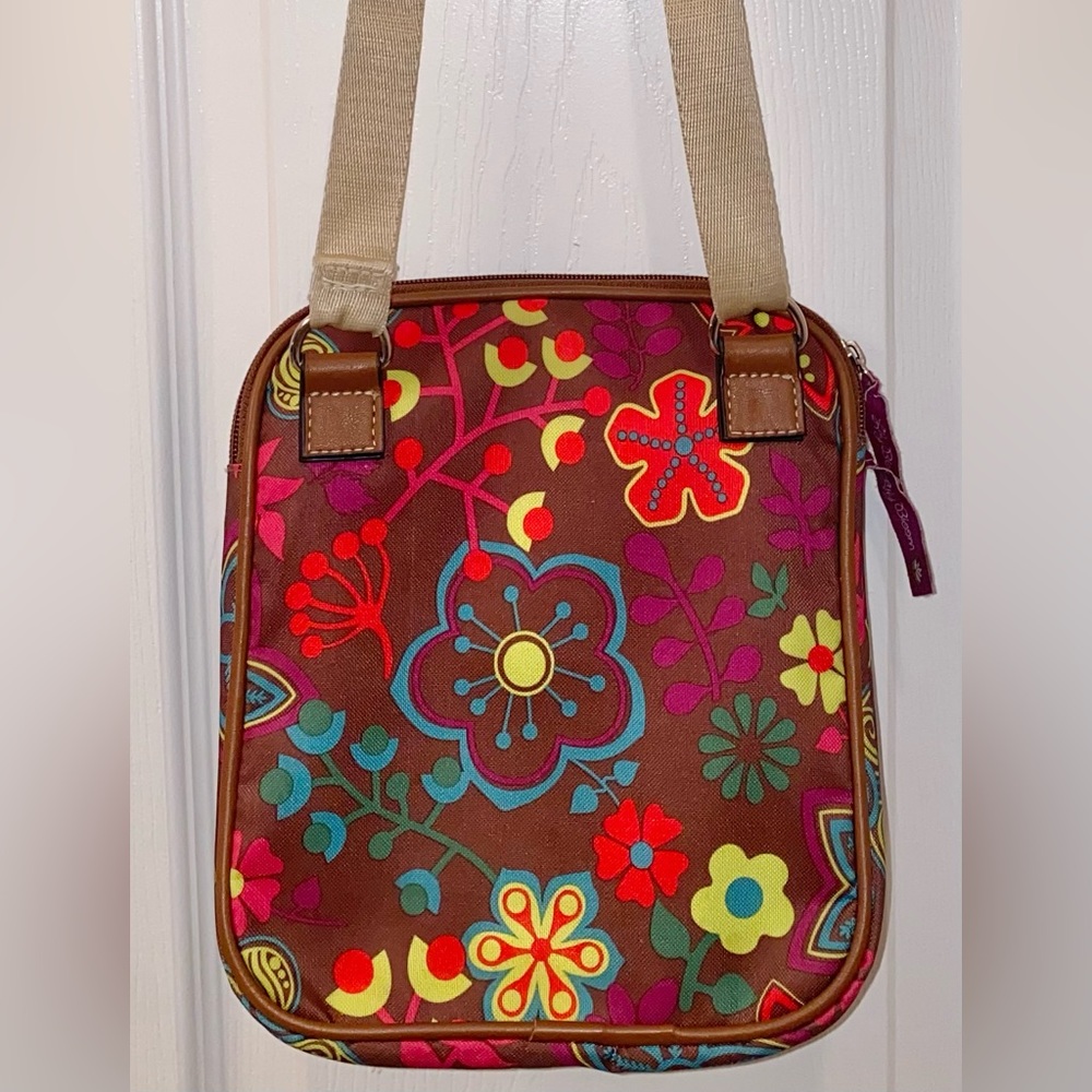 Lily Bloom Purse with Multiple Pockets- Vivid Colors on Brown Background - Picture 7 of 9